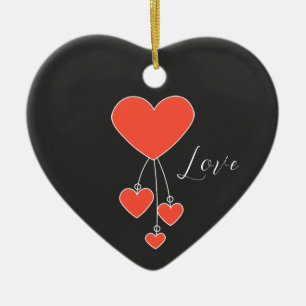Simple illustration with scarlet hearts "Love" Ceramic Tree Decoration