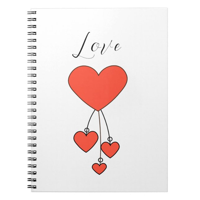 Simple illustration with scarlet hearts Love Notebook (Front)