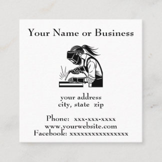 Simple image of female welder square business card