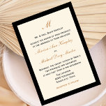 Simple Inexpensive Wedding Cream with Black Invitation<br><div class="desc">These lovely simple wedding invitations feature a cream background edged in black.  Your monogram,  your names and reception to follow appear in copper lettering and the balance of your invitation appears in black lettering.  The design is classic elegance at an affordable price,  an ideal combination.  Copyright bargainsbyhenis</div>