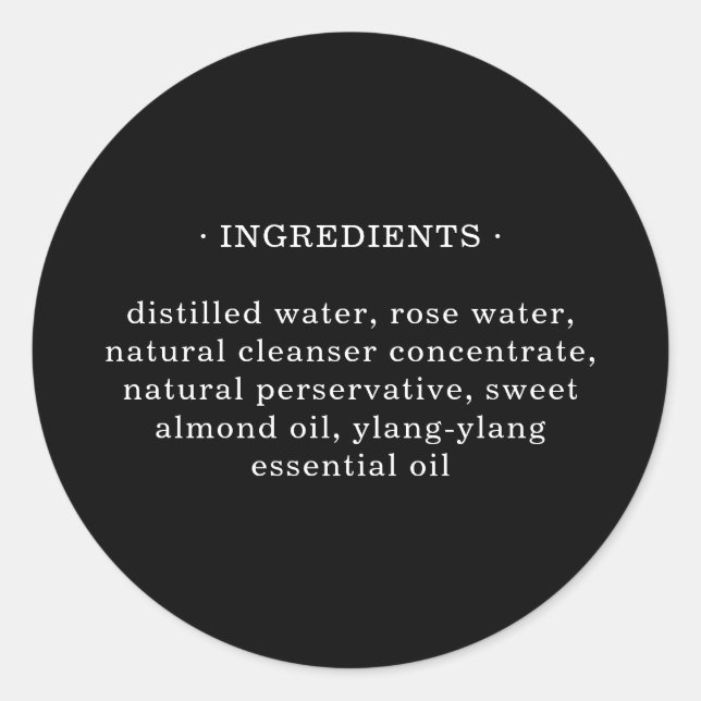 Simple Ingredient List Classic Round Sticker (Front)