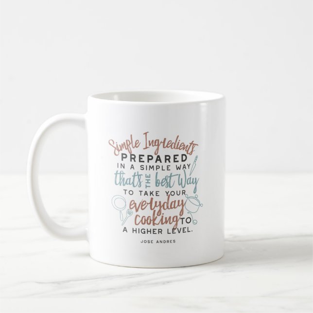 Simple ingredients and everyday cooking quotes coffee mug (Left)