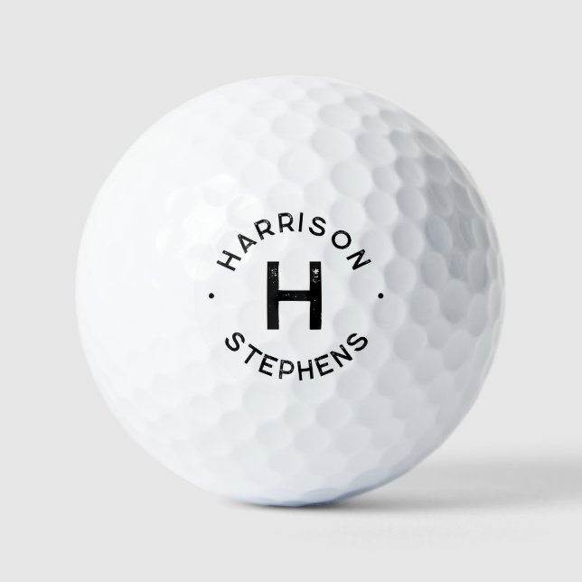 Simple initial and name black text golf balls (Front)
