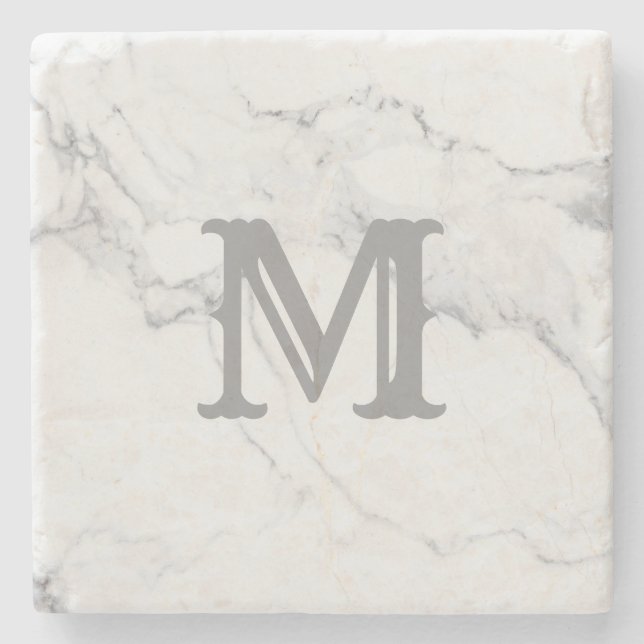 Simple Initial Letter Marble Design Stone Coaster (Front)