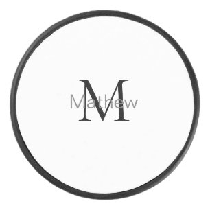 simple initial letter monogram add your name lette hockey puck