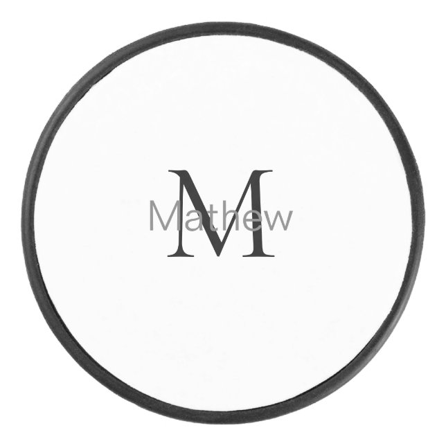 simple initial letter monogram add your name lette hockey puck (Front)