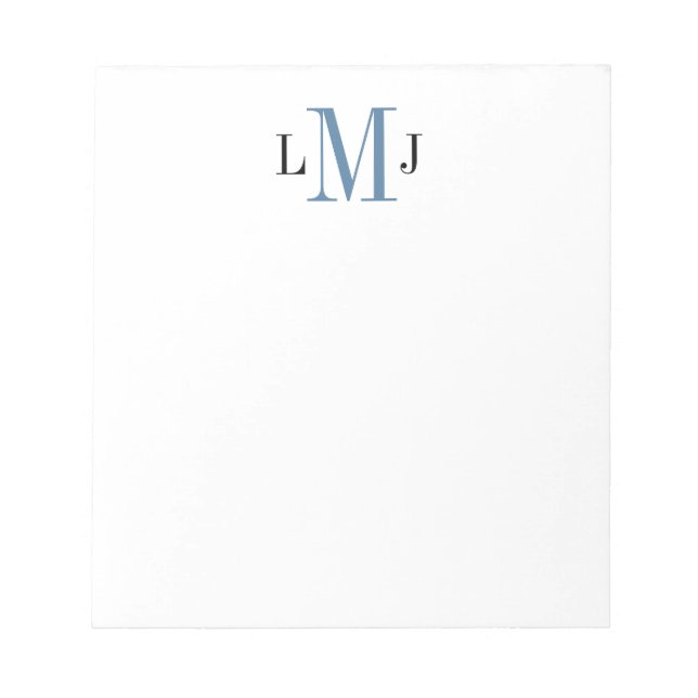 Simple Initial Monogram Black and Blue Notepad (Front)