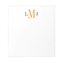 Simple Initial Monogram Black and Orange Notepad
