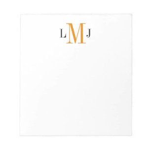 Simple Initial Monogram Black and Orange Notepad