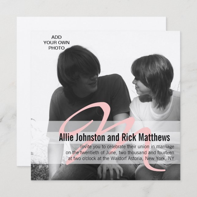 Simple Initial Photo Wedding Invitation Silver (Front/Back)