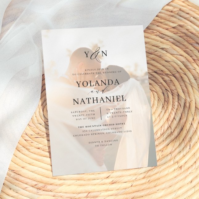 Simple Initials Elegant Calligraphy Photo Wedding Invitation (Creator Uploaded)