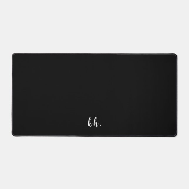 Simple Initials Elegant Cursive Script Black White Desk Mat (Front)