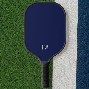 Simple Initials Elegant Modern Dark Navy Blue Pickleball Paddle
