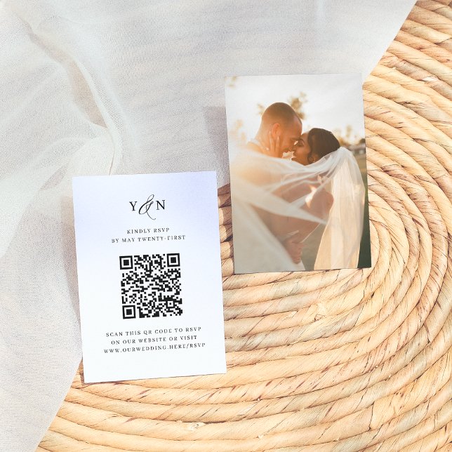 Simple Initials Elegant Photo QR Code Wedding RSVP Enclosure Card (Creator Uploaded)