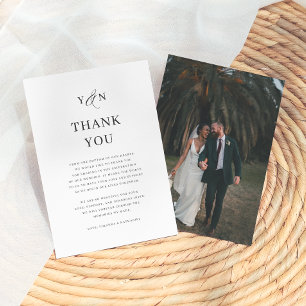 Simple Initials Elegant Wedding Photo Thank You Card