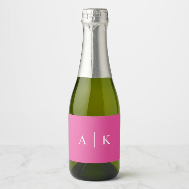 Simple Initials Monogram Bright Hot Pink Sparkling Wine Label (Front)