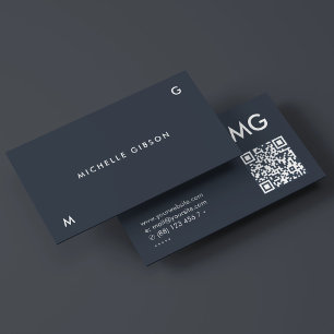 Simple Initials Professional Dark Blue Charcoal Business Card
