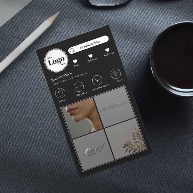 Simple Instagram Photo Collage Black Business Card (Creator Uploaded)