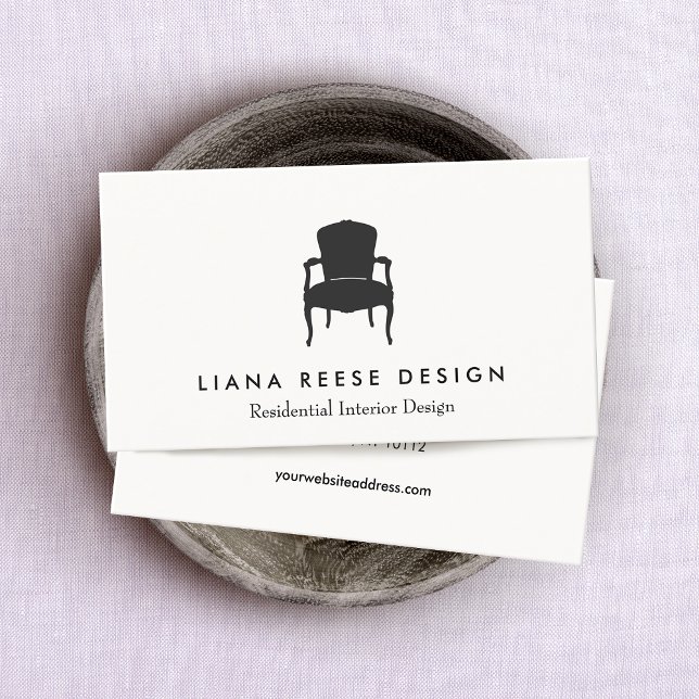 Simple Interior Design French Chair Logo Cream Business Card (Creator Uploaded)