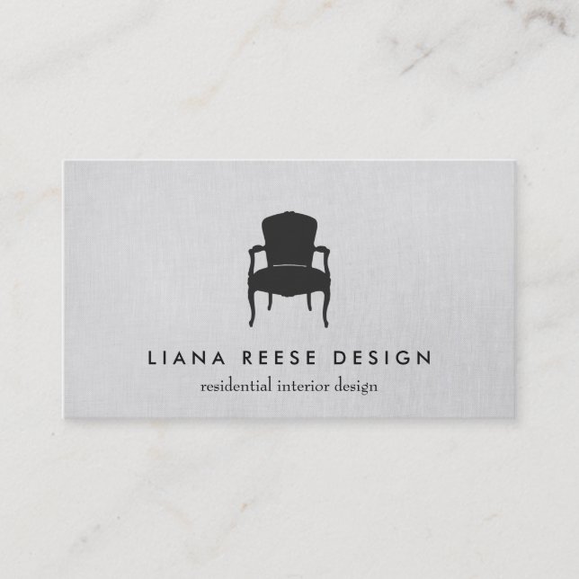 Simple Interior Design French Chair Logo Grey Business Card (Front)