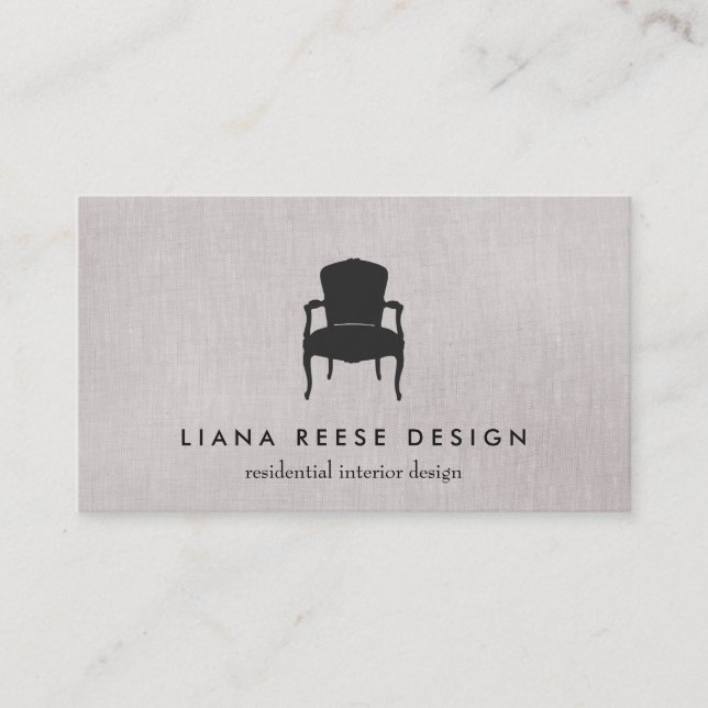 Simple Interior Design French Chair Logo Taupe Business Card (Front)