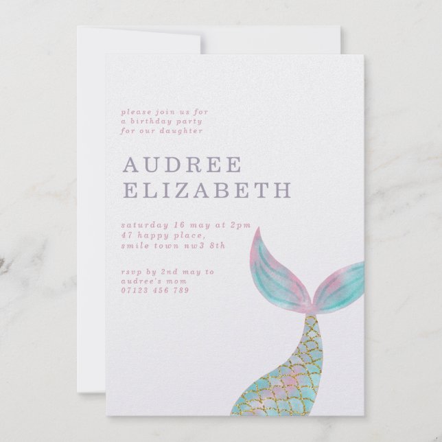 Simple Iridescent Mermaid Birthday Party Invitation (Front)