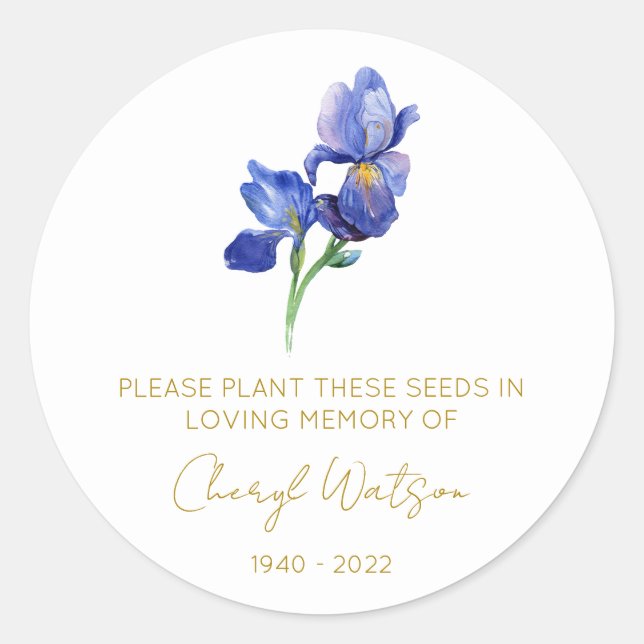 Simple Iris Memorial Seed Packet Classic Round Sticker (Front)