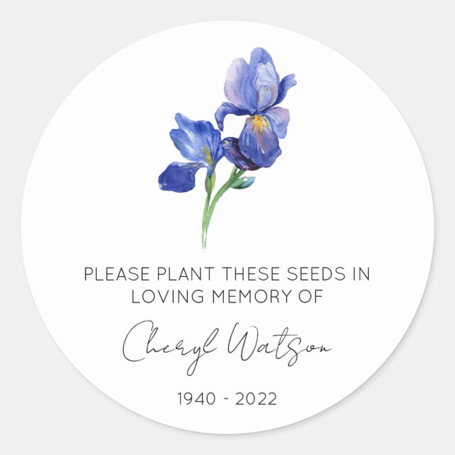 Simple Iris Memorial Seed Packet Classic Round Sticker (Front)