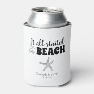 Simple It Started on the Beach Wedding Starfish Can Cooler