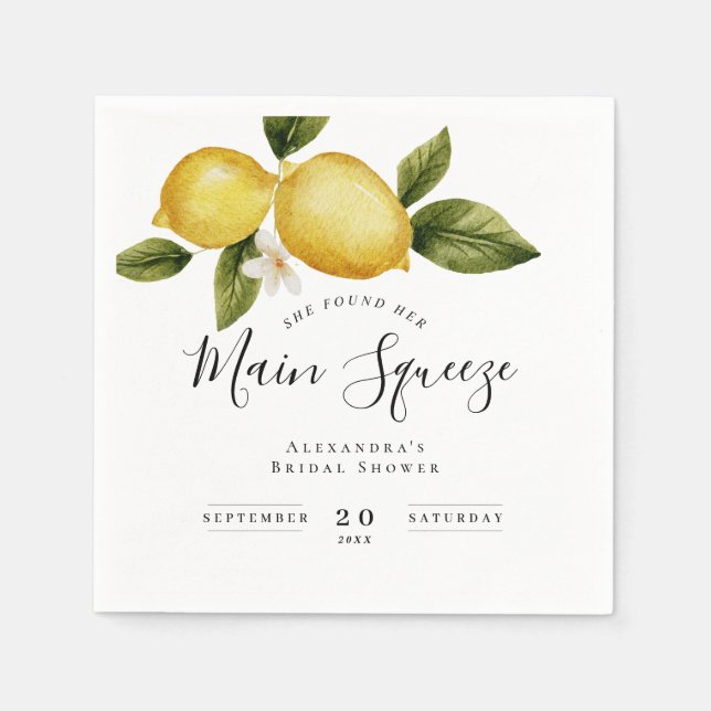 Simple Italia Lemon Calligraphy Bridal Shower Napkin (Front)