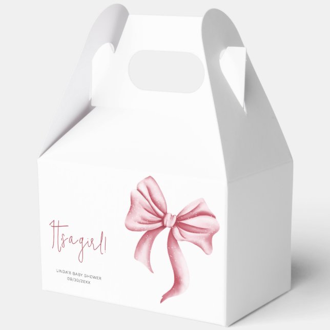 Simple It's a Girl Pink Bow Baby Shower  Favour Box (Front)