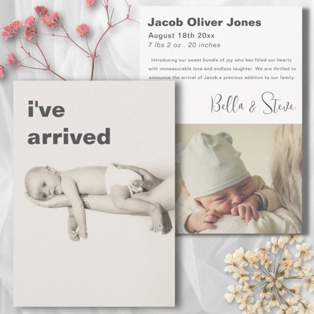 Simple I've Arrived Photo Baby Announcement (Creator Uploaded)
