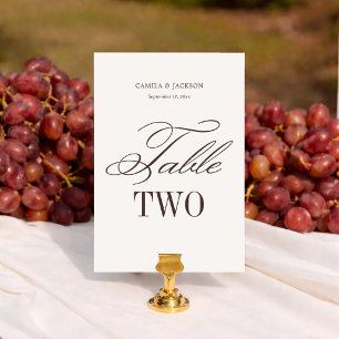Simple Ivory and Espresso Brown Wedding Table Number