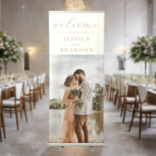 Simple Ivory and Tan Chic Photo Wedding Welcome Retractable Banner