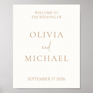 Simple Ivory and Tan Modern Wedding Welcome Sign