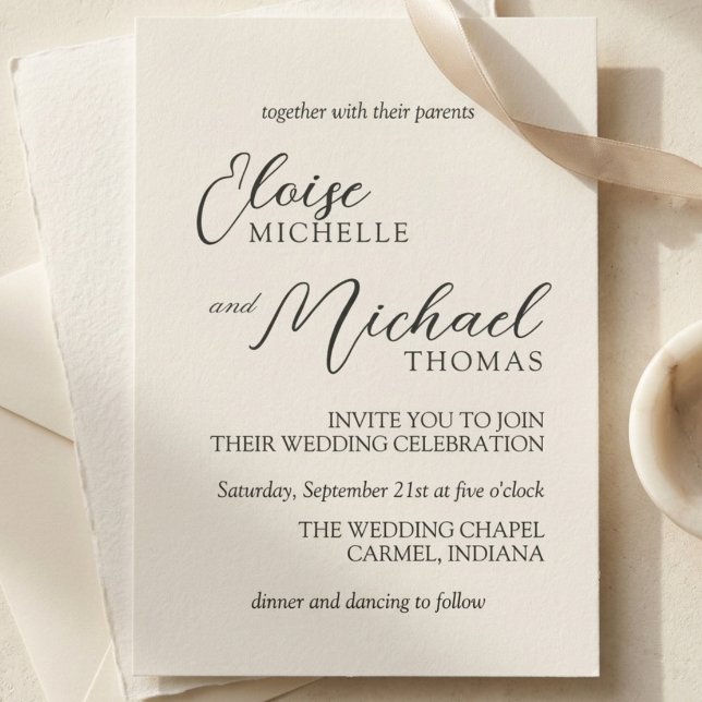Simple Ivory Classic Script Wedding Invitation (Simple Ivory Classic Script Wedding Invitation)