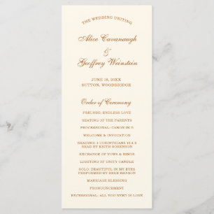 Simple Ivory Copper Elegant Wedding Programme