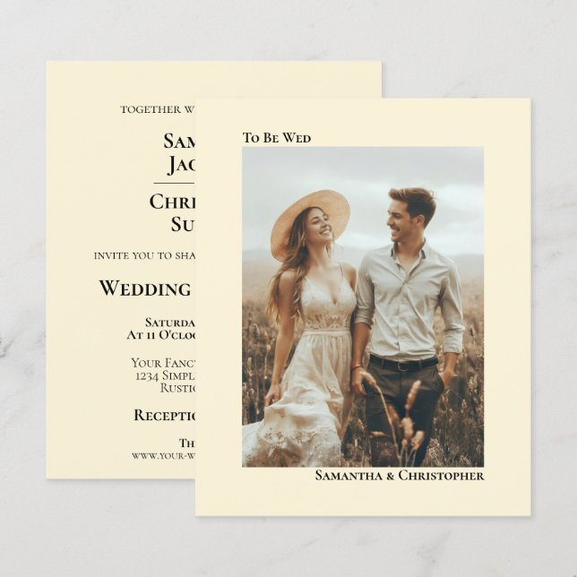 Simple Ivory Cream BUDGET Wedding Photo Invitation (Front/Back)