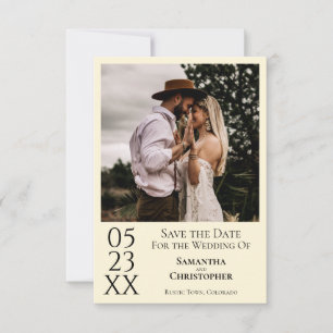 Simple Ivory Cream Modern Minimal Photo Wedding Save The Date