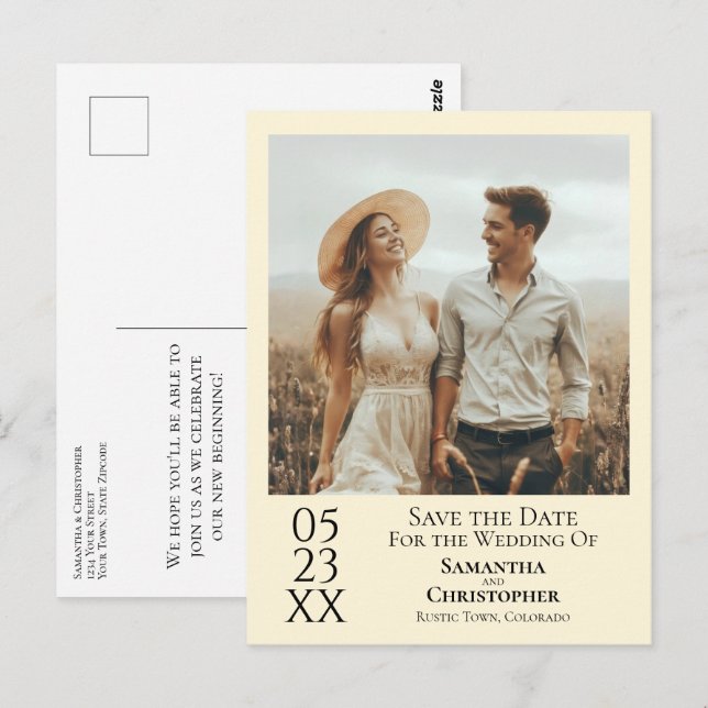 Simple Ivory Cream Wedding Save the Date Photo Postcard (Front/Back)