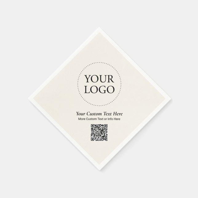 Simple Ivory Custom Business Logo QR Code Napkin (Corner)