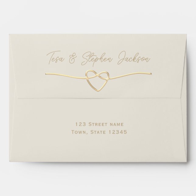 Simple Ivory Gold Wedding Envelope (Back (Top Flap))