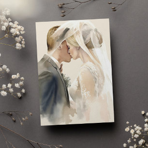 Simple ivory grey white couple photo wedding invitation