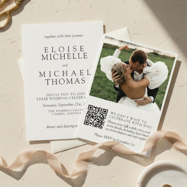 Simple Ivory Photo Classic QR Code Wedding Invitation (Simple Ivory Photo Classic QR Code Wedding Invitation)