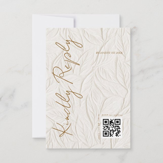 Simple Ivory Print Wedding QR code RSVP Card (Front)