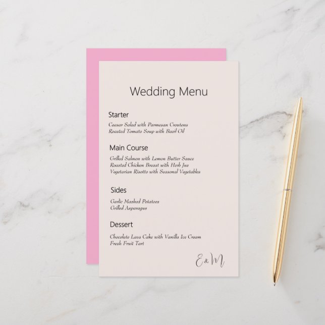simple japanese cherry blossom colour wedding menu (Front/Back In Situ)