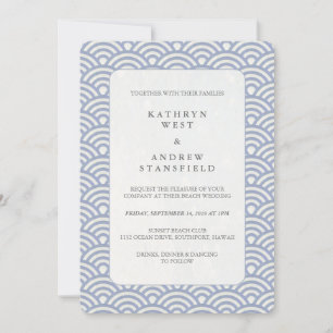Simple Japanese Seigaiha Wave Pattern Wedding Invitation