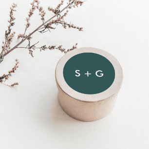 Simple Jasper Green Wedding Monogram Classic Round Sticker