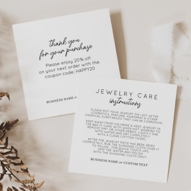 Simple Jewellery Care Instruction Thank You Busine Enclosure Card (Creator Uploaded)