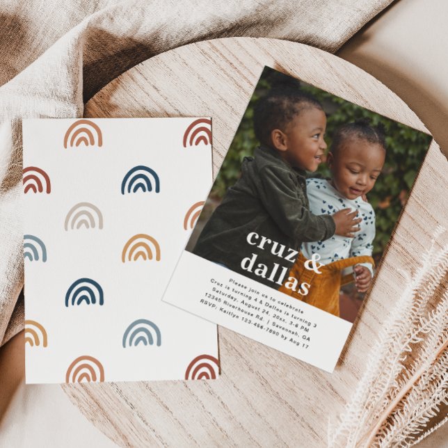 Simple Joint Birthday Invitation | Photo | Twins (Creator Uploaded)